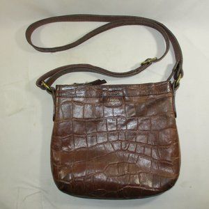 Fossil Brown Textured Leather Crossbody Purse